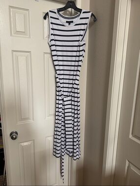 Banana Republic Black and White Striped Sleeveless Maxi Dress
